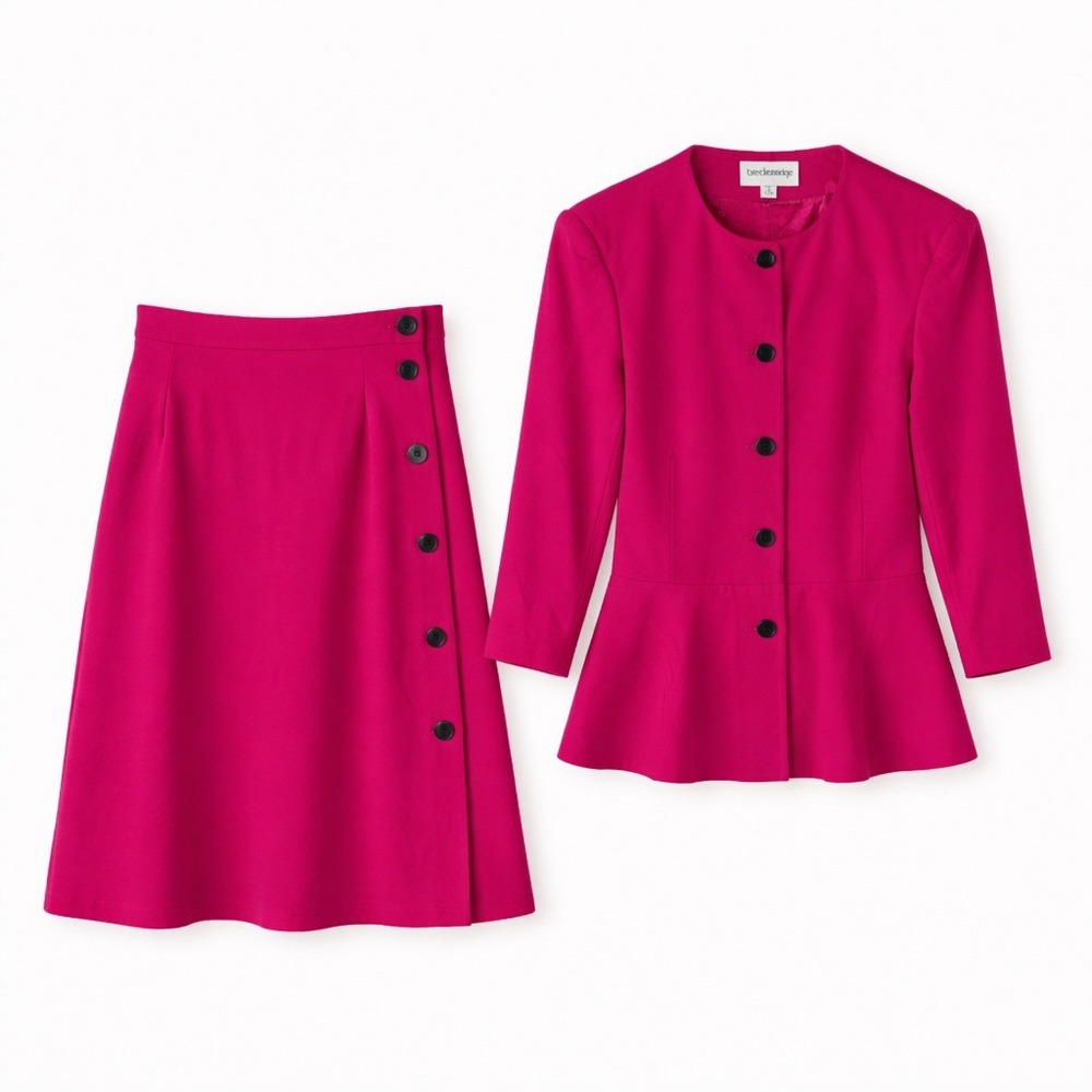 Breckenridge Vtg Hot Pink Wool Skirt Suit Jacket cbk minimalist Medium Preppy